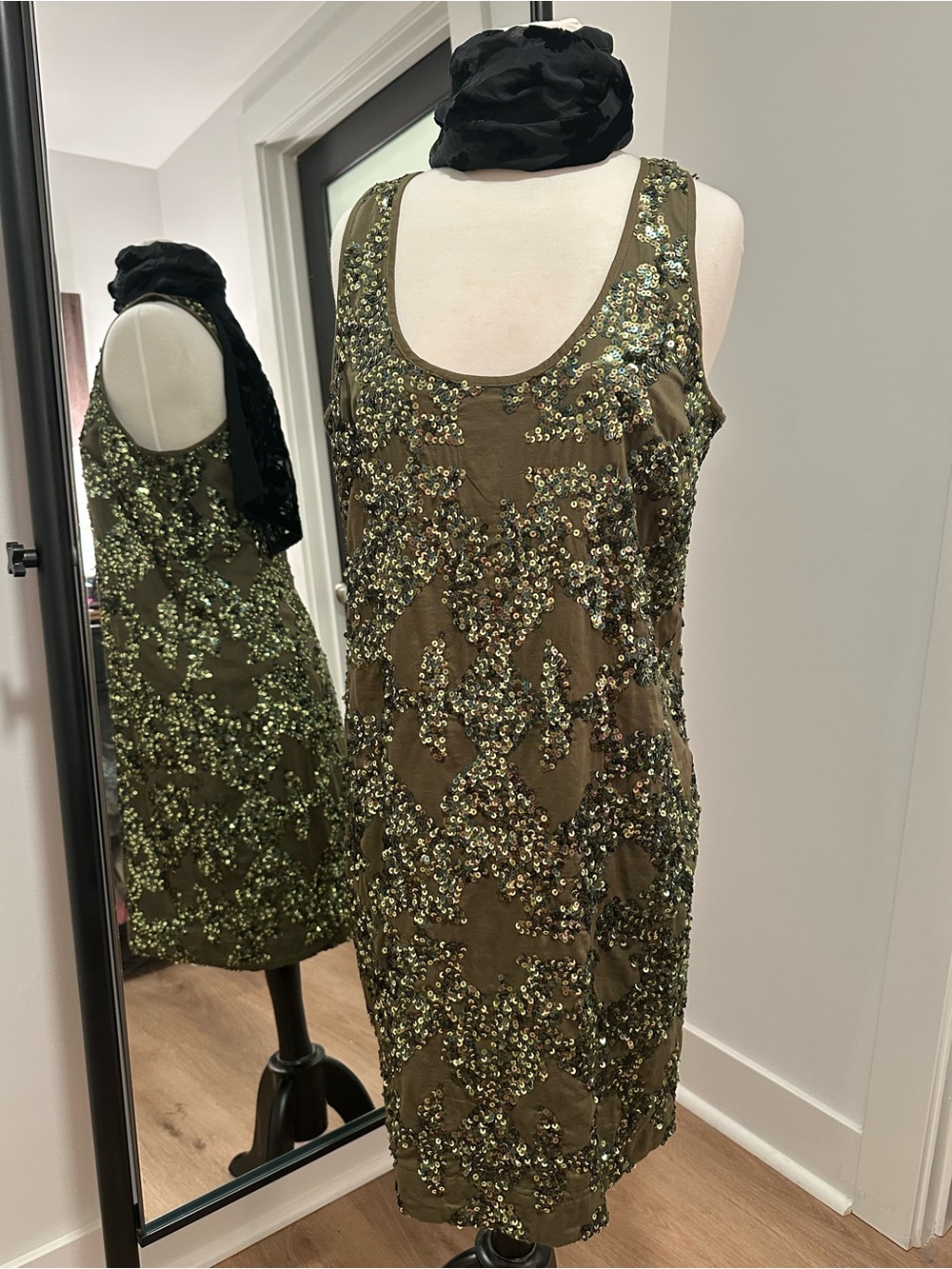 J. Crew Olive Green Sequin Scoop-Neck Mini Dress